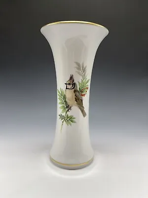 Vintage Meissen Trumpet Vase Bird Butterfly Gold Signed 10  Tall Hourglass • $500