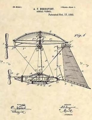 Official Steampunk Aerial Vessel US Patent Art Print - Antique Vintage Plane 402 • $12.77