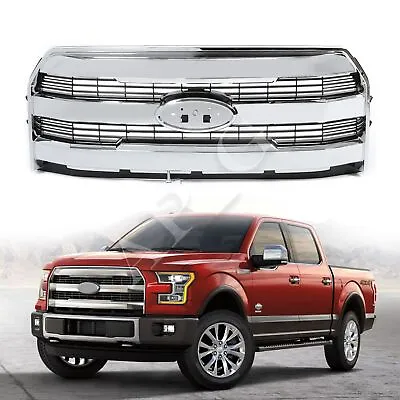 For 2015-2017 Ford F150 F-150 Front Upper Grille Grill W/O Camera Chrome • $113.04