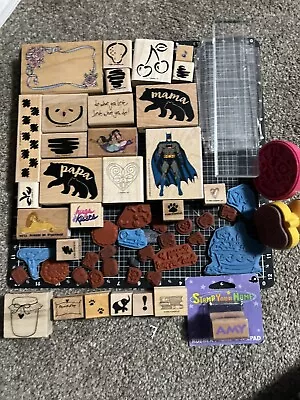 Huge Lot Of Wooden Rubber Stamps Disney Batman Aladdin Lion King Stampin Up • $19.99