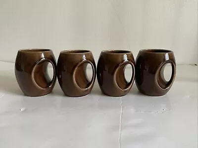 4x Vintage Holkham Pottery Owl Eye Mugs Cups Brown Glaze T106 Retro 70's 10x7cm • £38