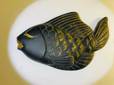 Chalkware Black Gold Fish 9” Inch Vintage MCM Decorative Wall Art • $22.45