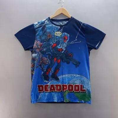 The Avenger T Shirt Large Blue Mega Print Deadpool Short Sleeve Marvel • £6.57