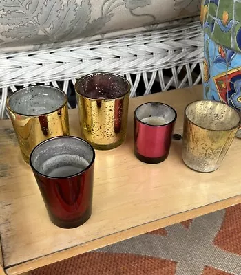 Pier 1 Votive Candle Holders Lot Of 5 Glass Multi Color  • $18.99