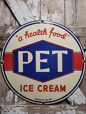 1956 Vintage Pet Ice Cream Porcelain Sign 30  Dairy Milk Dessert Health Treat • $557.52