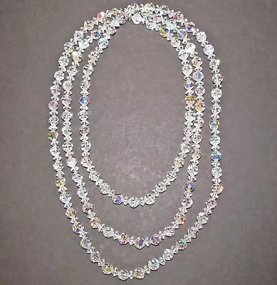 Gorgeous Vintage Extra Long Aurora Borealis Crystal Necklace 53” Orig Box 1974 • $65