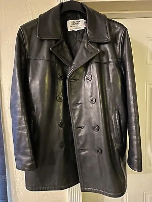 Schott NYC 740N Genuine Leather Pea Coat - Size 42 - Motorcycle Biker Jacket • $279.95
