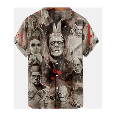 Classic Horror Monster Movie Frankenstein 3D Printed Unisex Button Up Shirt Top • $17.99