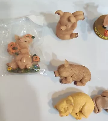 Lot Of 8 Vintage Pig Figurines Assortment Of Clay Ceramic Figures And Magnets • $23