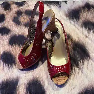 Me Too Red Patent Leather Slingback Heels Pumps Open Toe Size 9 • $34