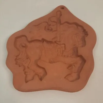 Cotton Press USA Vintage Terra Cotta Clay Cookie Paper Mold Carousel Horse • £22.19