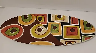 Vicki Carroll 17  Abstract Design Green Burnt Orange Oval Fish Serving Platter  • $49.97