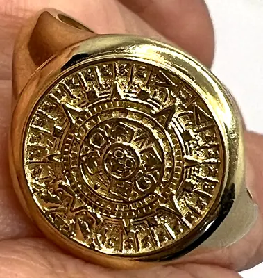 GOLd 14k Mens Ring Aztec Calendar Azteca Mexican Solid Size 10 Ask 7 8 9 11 12 • $329