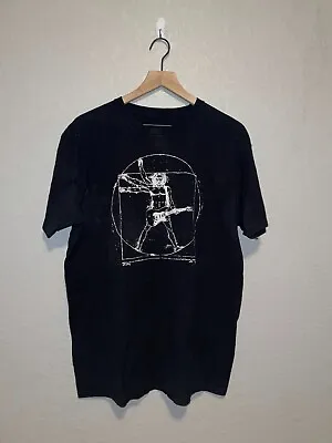 Retro Leonardo Da Vinci Guitar Vitruvian Man Music Graphic Black Shirt XL • $20