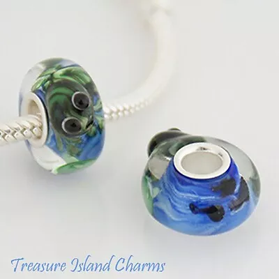 Frog In A Pond Lampwork Murano Glass 925 Sterling Silver European Bead Charm • £13.45