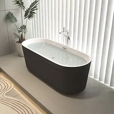 59  Freestanding Acrylic Bathtub Gloss Black Stand Alone Oval Soaking Tub • $848