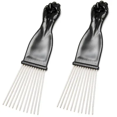 $5.45 • Buy Afro Pick Comb (2 Pcs) 7  Black Fist Metal Lift Hair Detangle Wig Braid 