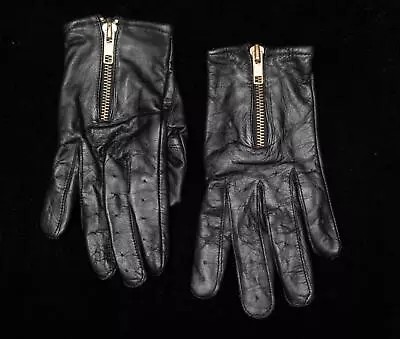 Black Leather Driving Gloves Vintage Pair • $3.99