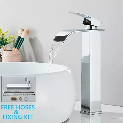 Monobloc Bathroom Basin Sink Mixer Taps Waterfall Spout Single Lever Tall Faucet • £20.19