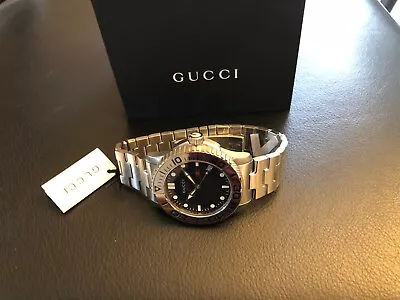 $1150 Authentic GUCCI Men's BLACK 44mm Polished Stainless Steel Watch YA126278 • $739.99