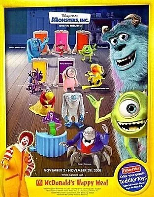 New 2001 Mcdonalds Happy Meal Toy Monsters Inc Figure CHOOSE YOUR CHARACTER • $12