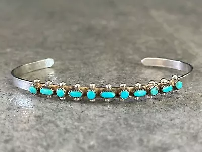 Vintage Native American Zuni Dash Dot Turquoise Sterling Silver Bracelet • $189