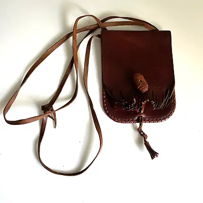 Vintage Al Andaluz Leather Pouch Purse Bag Fringe Tassle Small Hanging Wallet • $21.24