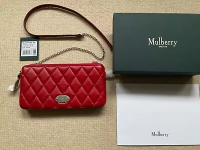 BARGAIN ❤️ New Mulberry WOC~ EAST WEST PLAQUE POUCH Red & Silver~  Darley Fans • £195