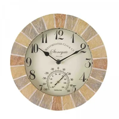  Stonegate Sandstone 10in Wall Clock And Thermometer Outside-In By Smart Garden • £19.95