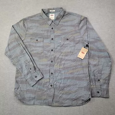 Levis Shirt Mens XL Blue Tiger Camo Button Up Double Pocket Total Eclipse NWT • $29.99