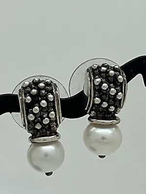 $39.99 • Buy Michael Dawkins Sterling Silver & 14k Post Pearl Earrings 3/4” 7.4g