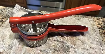 Vintage Hand Potato Ricer Fruit Juicer Strainer  Steel RED COLOR Nice Shape- • $8.99