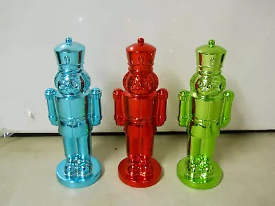 X3 Christmas Nutcracker Figurines 8-1/4  Tall Shiny Mirror Paint Heavy Plastic • $24.95