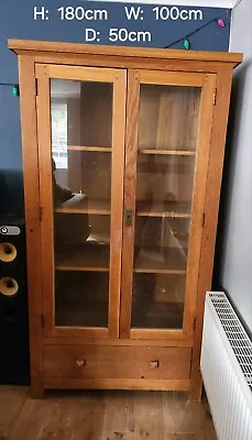 Solid Oak Display Cupboard With Glass Doors • £150