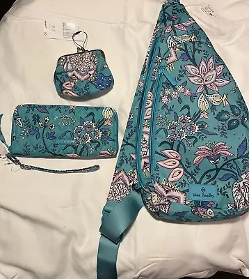 Vera Bradley Essential Sling Backpack With Matching Wallet And Coin Pouch. • $55