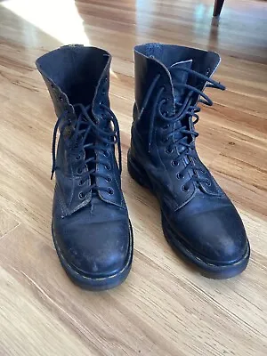 VTG RARE Dr Martens 10-Eye Black Boots Made In England Size Men 8 UK 7 Pre-1995 • $84