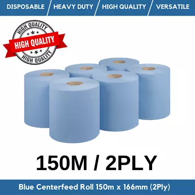 Centrefeed Blue White Rolls 2ply Embossed Paper Hand Towels 150m Centrefeed Roll • £25.29