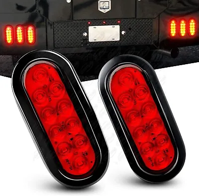 2 Red 6  Oval Trailer Lights 10 LED Stop Turn Tail Truck Sealed Grommet Plug DOT • $13.98