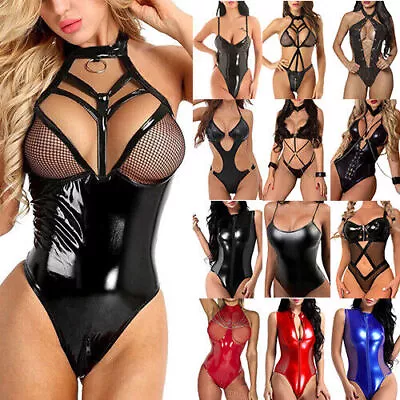 £2.99 • Buy Sexy Womens PVC Leather WET LOOK Crotchless Bodysuit SM Cosplay Lingerie Outfit