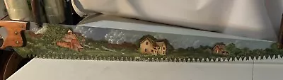 Vintage Hand Painted 2 Person Saw Signed 53” Long Beautiful Farm/ Home Scene • $249