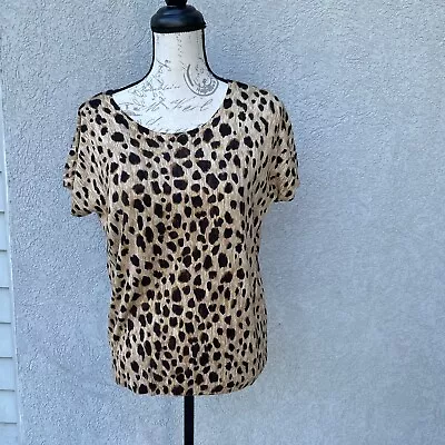 Merona Leopard Print Short Sleeve Cotton Blend Pullover Top Sz L NWT • $12.99