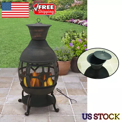 Chiminea Fireplace Patio Fire Pit Wood Burning Cast Iron Heater Heating Outdoor • $147