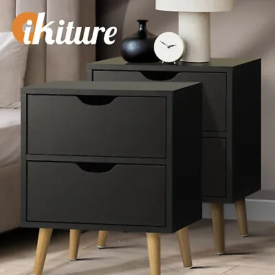 Oikiture 2 X Bedside Tables Side Table Bedroom Furniture Black • $103.80