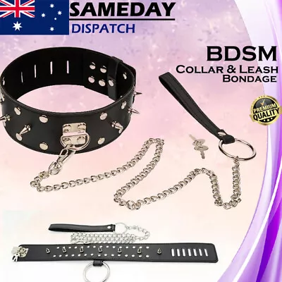BDSM Bondage Nail Collar Leash Metal Chain Fetish Restraints Adjustable Spikes • $29.99