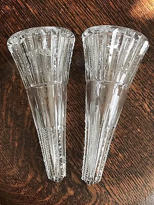 Antique Model A Classic Car Automobile Cut Glass Lead Crystal Flower Bud Vase Pr • £227.76