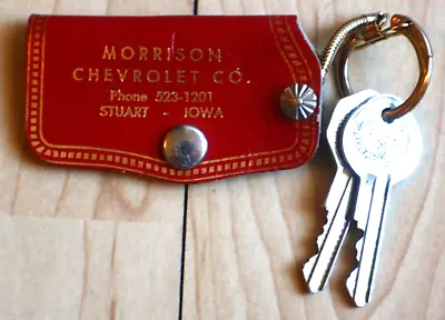 Vintage Morrison Chevrolet Stuart Iowa Leather  Keychain Fob With Keys • $23.09