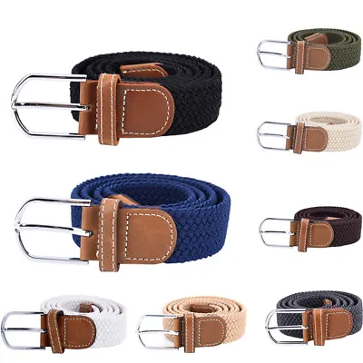 Belt For Men Elastic Waistband Canvas Buckle Braided Mens Woven Stretch Stra-hf • $5.75