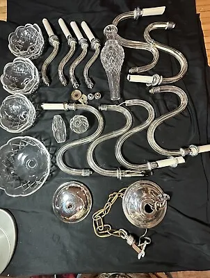 LOT Of Vintage Crystal Glass CHANDELIER Parts Arms Bobeche Misc • $99