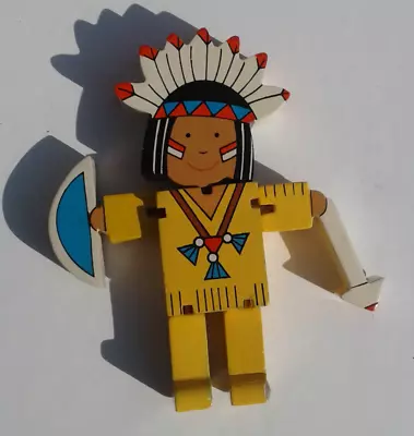 Native American Wooden Toy Figure Elasticated Poseable Vintage • £4.99