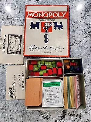 Vintage MONOPOLY Game Wooden Wood Game Pieces Cards Chicago NO BOARD • $28.99